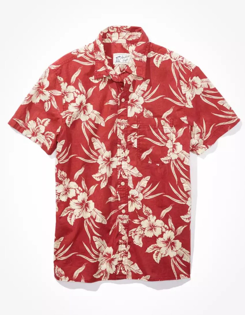 Hauts Flanelle American Eagle AE Tropical Button-Up Resort Shirt Rouge Homme | YBV-22240352